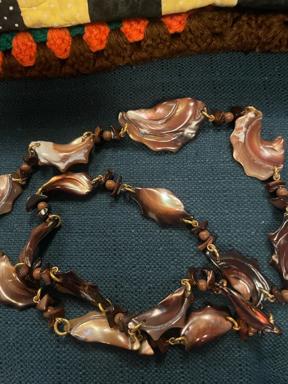 Handcrafted Iridescent Brown Shell Statement Necklace